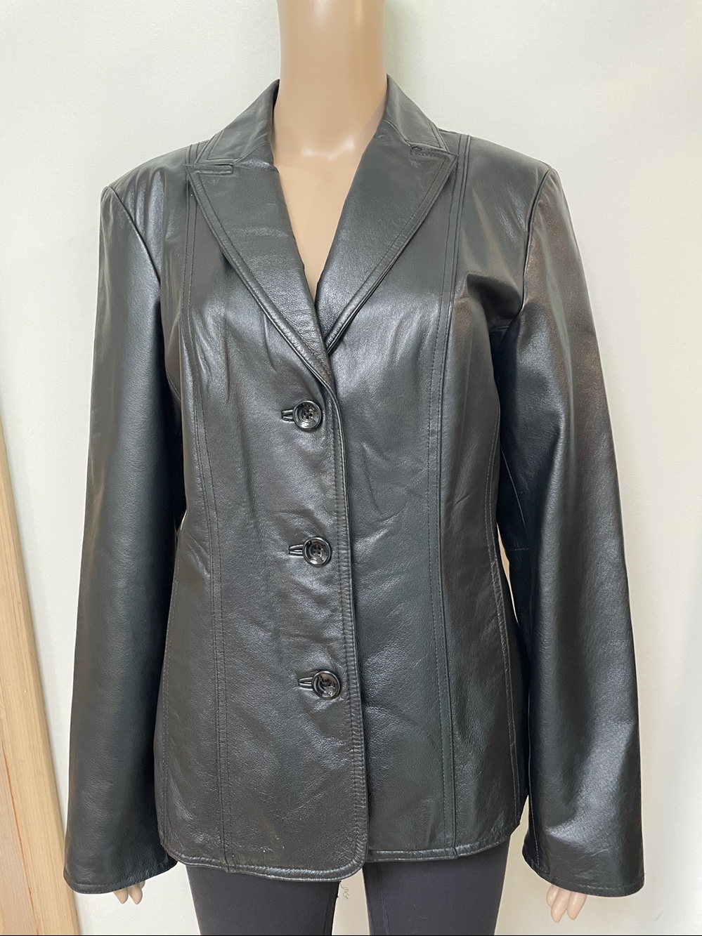 East 5th Genuine Leather Blazer Jacket medium Black Tailored 3-Button